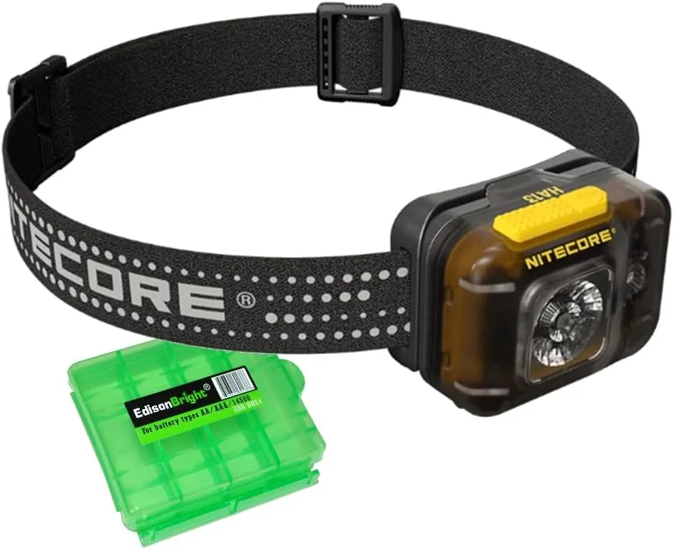 EdisonBright Nitecore HA13 350 Lumen Ultra Lightweight AAA Battery (Rechargeable Option) red/White Camping, Hiking, Jogging headlamp Battery Carrying case