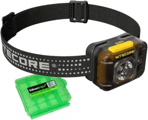 EdisonBright Nitecore HA13 350 Lumen Ultra Lightweight AAA Battery (Rechargeable Option) red/White Camping, Hiking, Jogging headlamp Battery Carrying case
