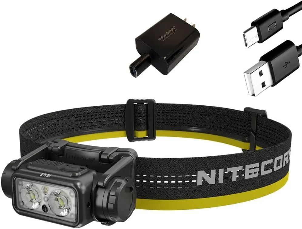 EdisonBright Nitecore NU45 1700 Lumen Dual Beam, Quick Charging, White/red headlamp with EBR Charging Adapter