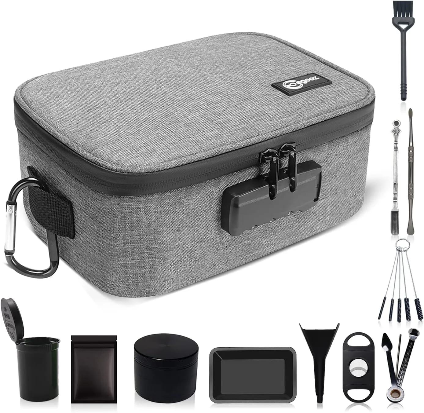 Egooz Large Smell Proof Bag with 11 PCS Accessories - Waterproof On the Go Smell Proof Containers Case with Lock for Travel and Home, Kitchen Odorless Box for Storing Your Products, Grey
