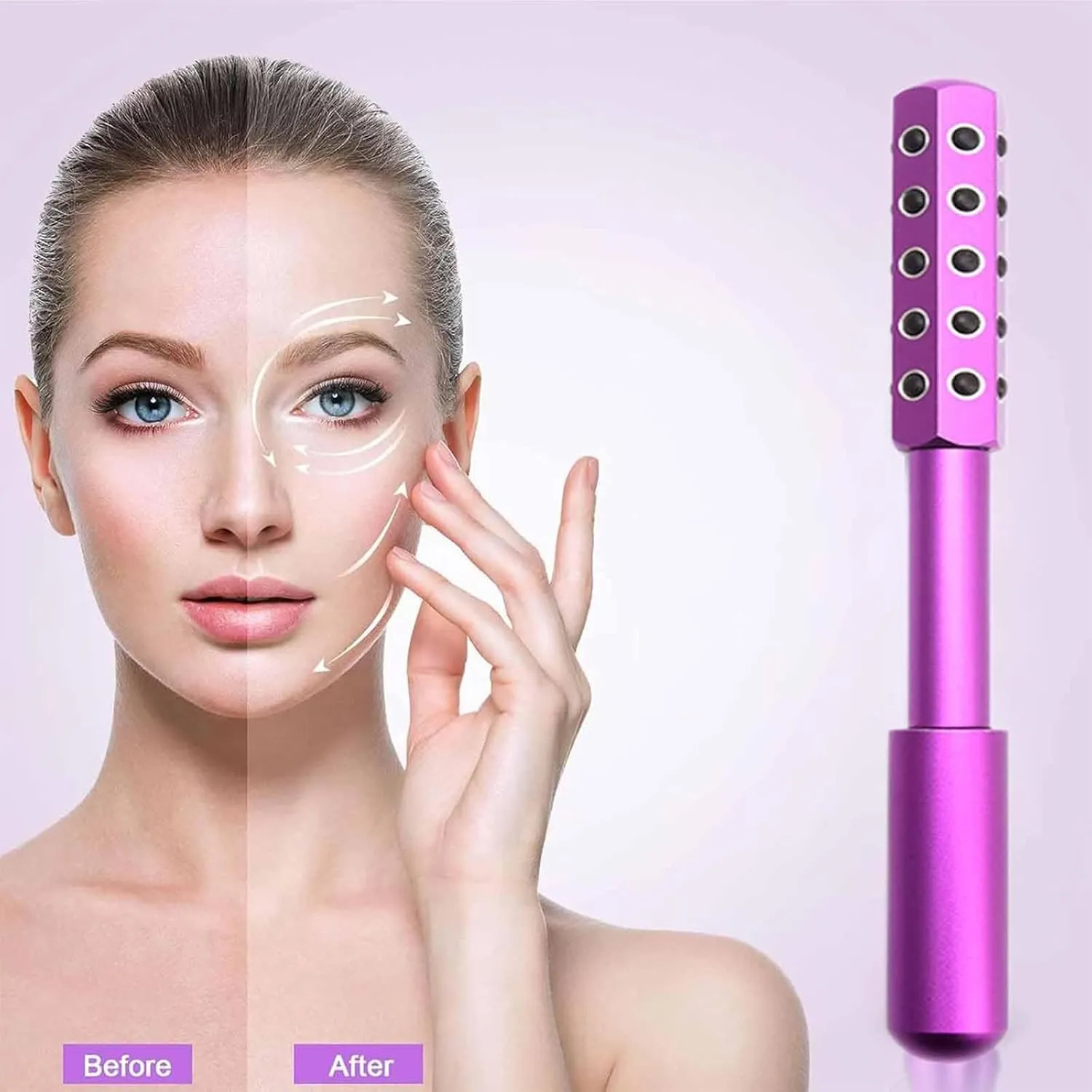 Elarique Glow Sculpting - Beauty Roller, Facelift Pro Beautys Roller, Uplift Facial Massaging Beauty Tool, with Cooling & Sculpting, with 30 Germanium Stone Face for Skin Care (Purple)