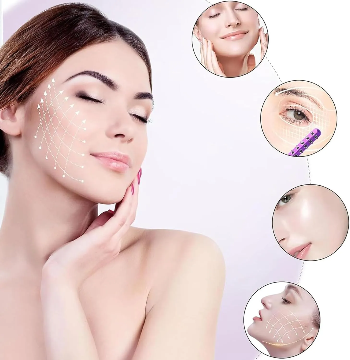 Elarique Glow Sculpting - Beauty Roller, Facelift Pro Beautys Roller, Uplift Facial Massaging Beauty Tool, with Cooling & Sculpting, with 30 Germanium Stone Face for Skin Care (Purple)