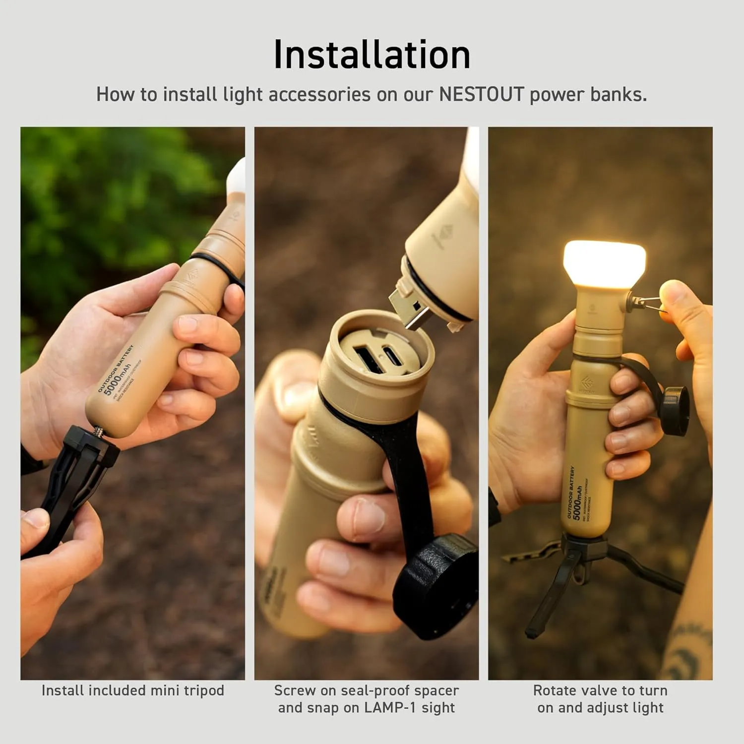 ELECOM NESTOUT Outdoor Camping LED Panel Flashlight w/ Mini Tripod, Dimmable USB Powered LED Light, IP44 Water Dust Resistant, 30-1000 Lumen, Portable Lantern for NESTOUT Power Bank, Black (Flash-1)