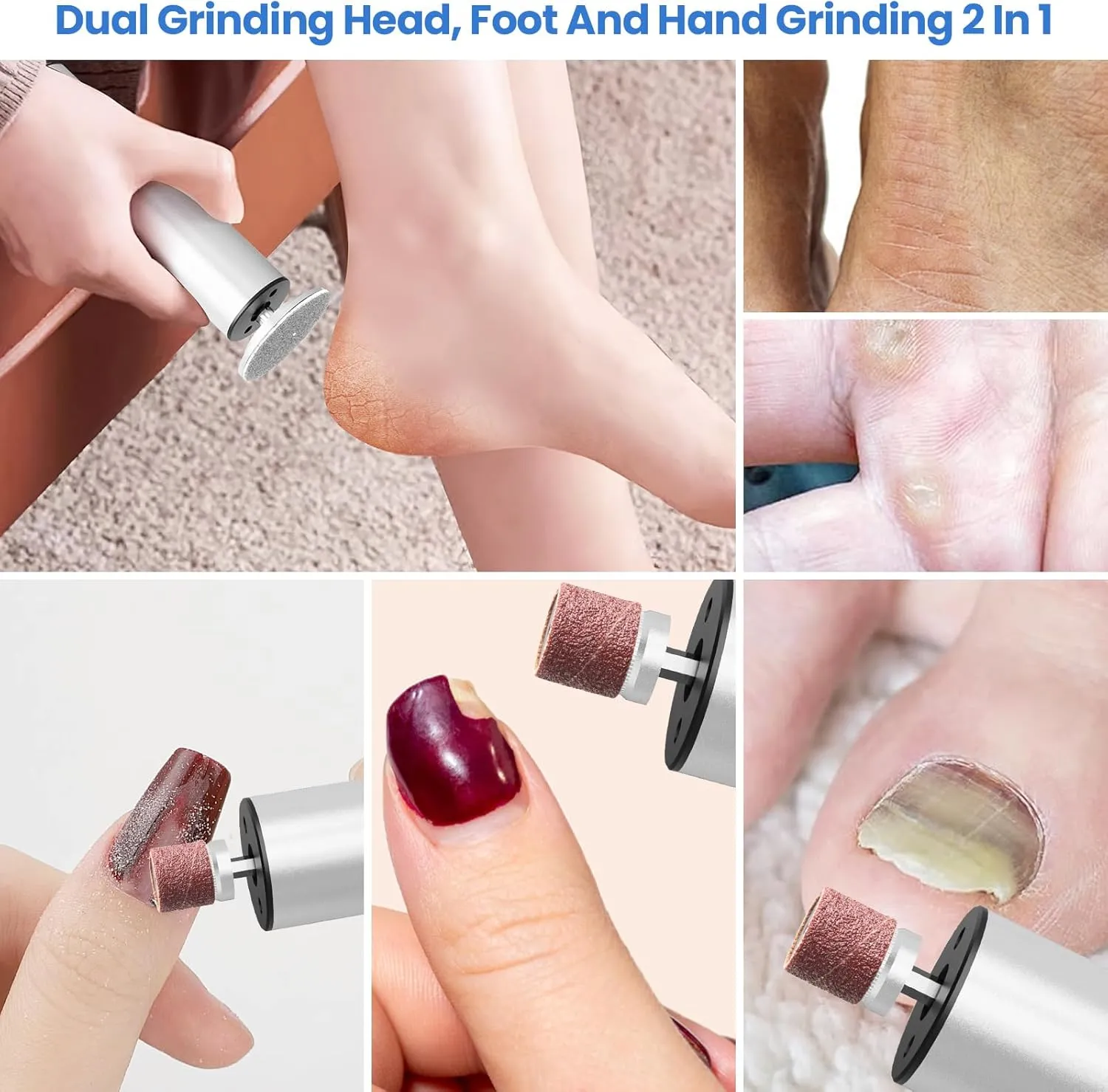Electric Callus Remover for Feet, Electric Foot File Nail Grinder 2 in 1,Rechargeable Professional Foot Sander Pedicure Tool for Feet Dry Dead Skin with Sandpaper Disk, 6 Speed Adjustable