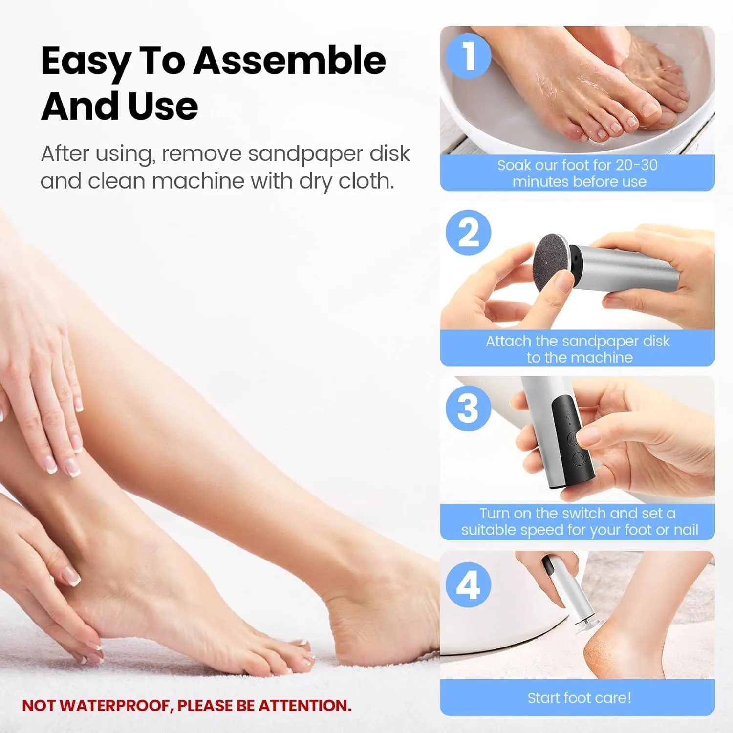 Electric Callus Remover for Feet, Electric Foot File Nail Grinder 2 in 1,Rechargeable Professional Foot Sander Pedicure Tool for Feet Dry Dead Skin with Sandpaper Disk, 6 Speed Adjustable