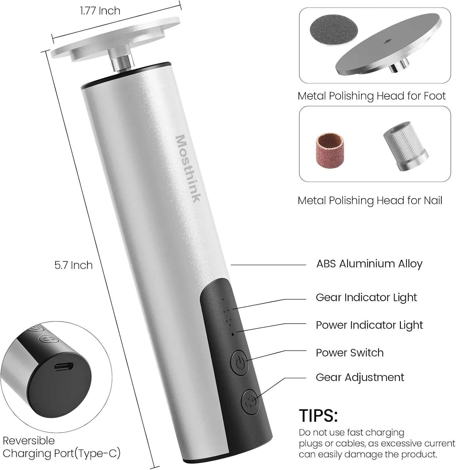 Electric Callus Remover for Feet, Electric Foot File Nail Grinder 2 in 1,Rechargeable Professional Foot Sander Pedicure Tool for Feet Dry Dead Skin with Sandpaper Disk, 6 Speed Adjustable