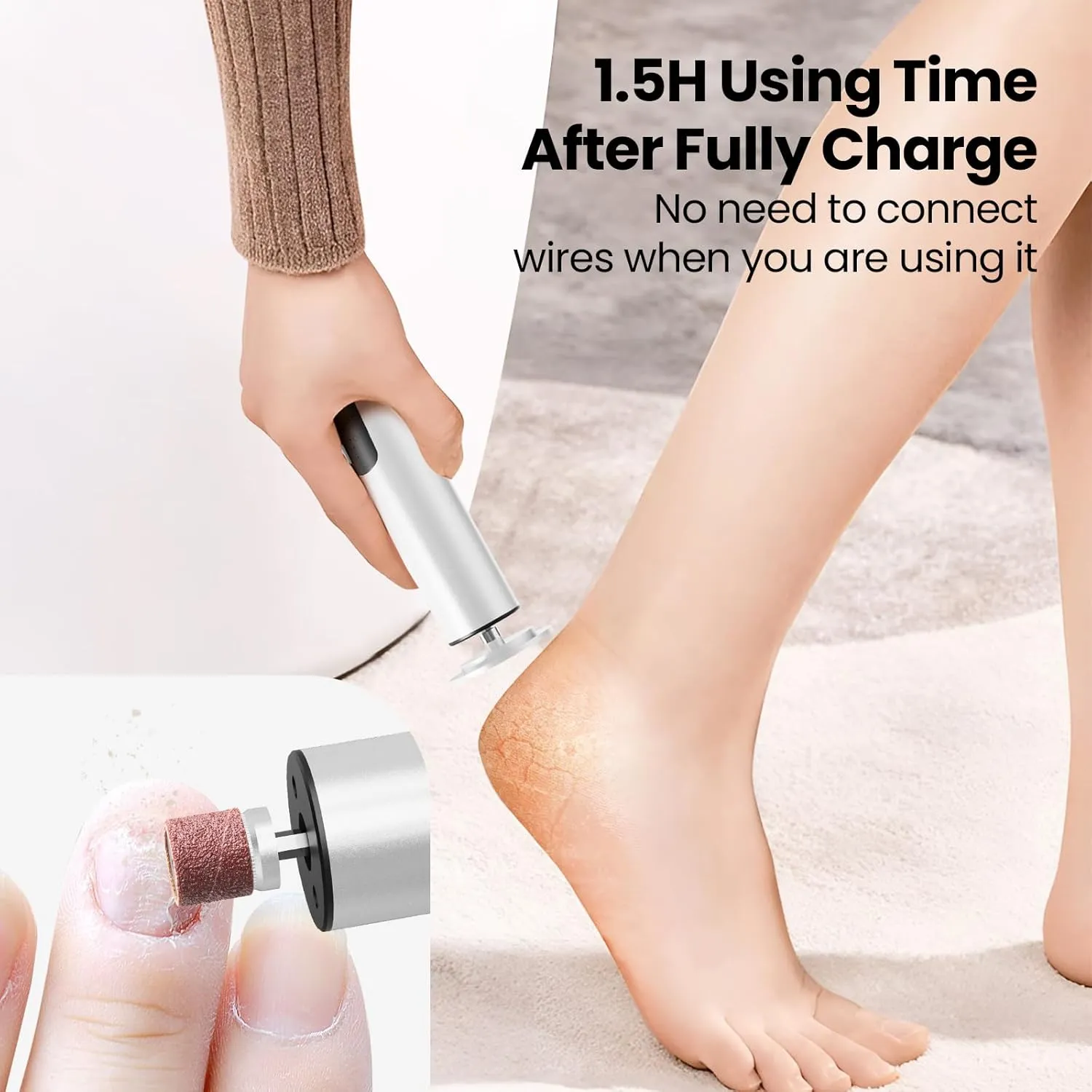 Electric Callus Remover for Feet, Electric Foot File Nail Grinder 2 in 1,Rechargeable Professional Foot Sander Pedicure Tool for Feet Dry Dead Skin with Sandpaper Disk, 6 Speed Adjustable