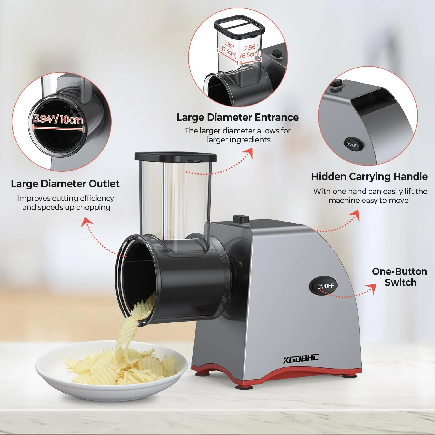 Electric Cheese Grater, Upgraded Salad Maker with 5 Replaceable Stainless Blades, 250W Electric Cheese Shredder, One-Touch Control Vegetable Cutter Kitchen Slicer for Cheeses, Fruits, Nuts