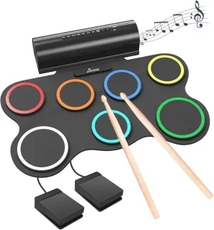 Electric Drum Set, 7-Pad Kids Electronic Drum Set with Built-in Dual Speakers, MIDI Support, Rechargeable Portable Drum Kid, Ideal Xmas Birthday Gift for Kids