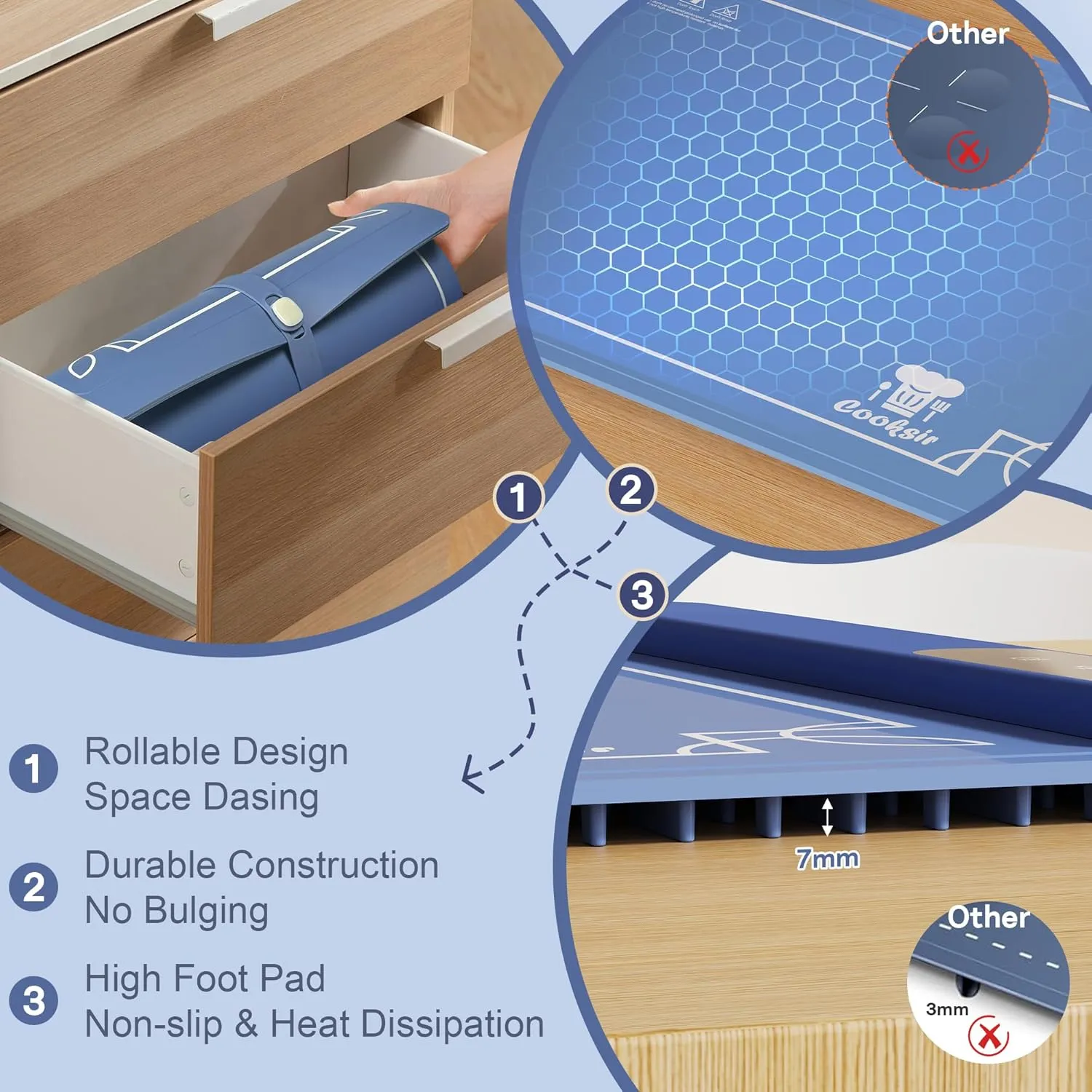 Electric Warming Mat - Foldable Tray, Full Surface High-tech Graphene Warmer for Food, Buffets, Parties, Gatherings, Holidays, Timer, 6 Level Temperature, 24 Inch (Navy Blue)