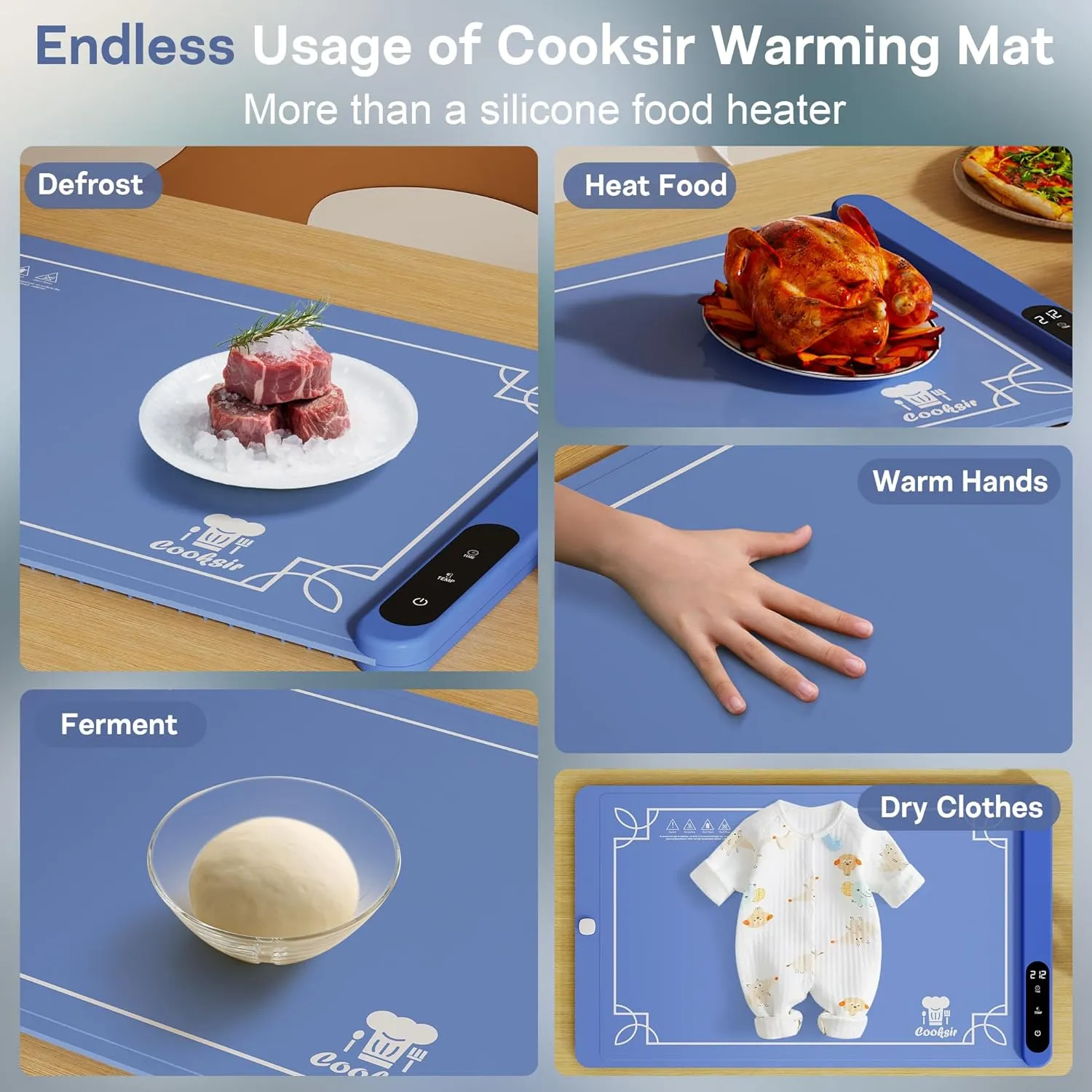 Electric Warming Mat - Foldable Tray, Full Surface High-tech Graphene Warmer for Food, Buffets, Parties, Gatherings, Holidays, Timer, 6 Level Temperature, 24 Inch (Navy Blue)