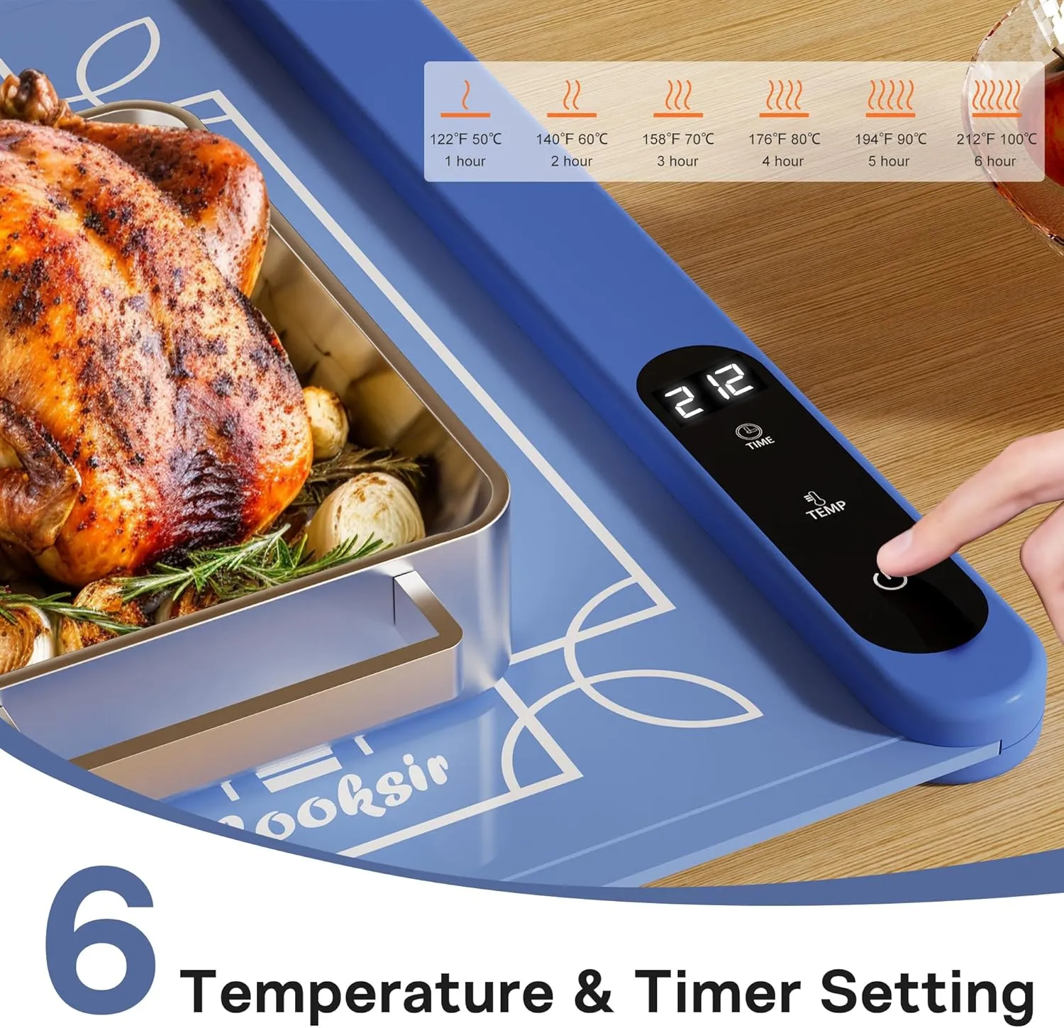 Electric Warming Mat - Foldable Tray, Full Surface High-tech Graphene Warmer for Food, Buffets, Parties, Gatherings, Holidays, Timer, 6 Level Temperature, 24 Inch (Navy Blue)
