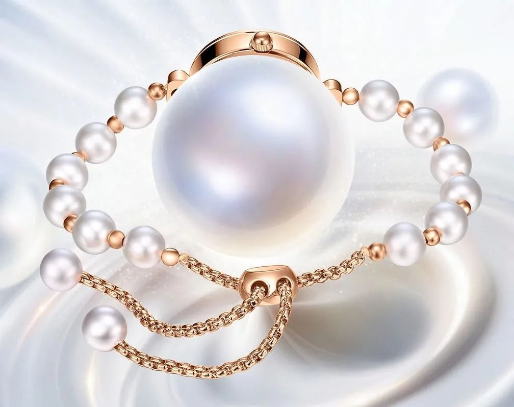Elegant Pearl Silver Watch for Women's Dress Fashion Round dial Women Analog Quartz Watch Woman Pearl Bracelet Wirstwatch