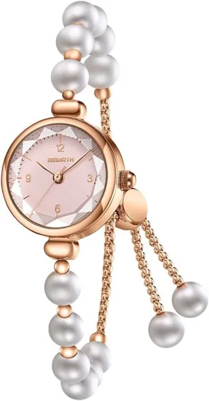 Elegant Pearl Silver Watch for Women's Dress Fashion Round dial Women Analog Quartz Watch Woman Pearl Bracelet Wirstwatch