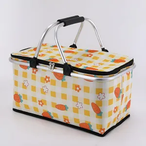 [Ellniges]【Insulated Picnic Cooler Bag】 Collapsible Outdoor Food w/【Pearl Cotton Insulation】- 600D Oxford Thermal Basket for Family Camping,Romantic Dates,Park Adventures(5-7kg Heavy Duty)