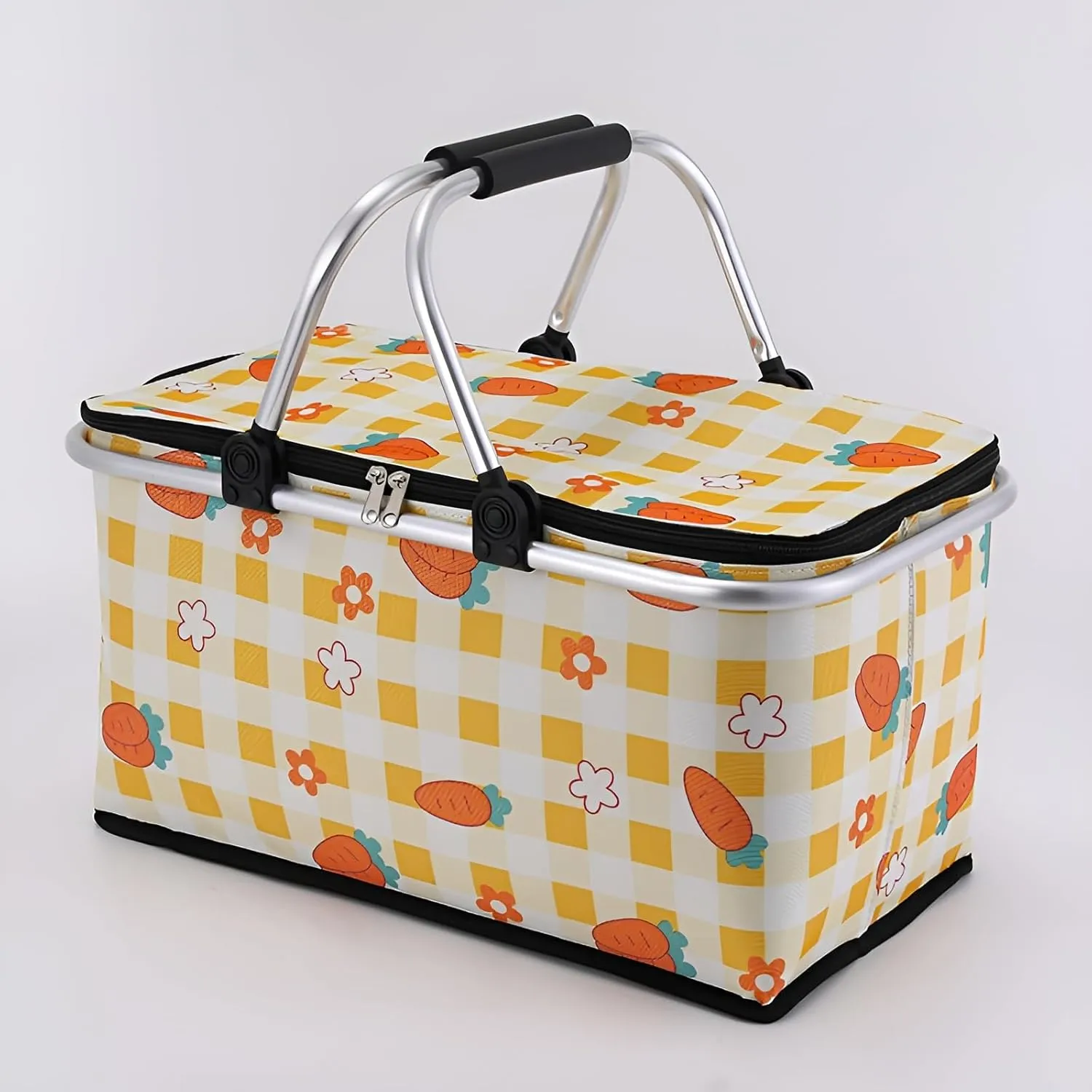 [Ellniges]【Insulated Picnic Cooler Bag】 Collapsible Outdoor Food w/【Pearl Cotton Insulation】- 600D Oxford Thermal Basket for Family Camping,Romantic Dates,Park Adventures(5-7kg Heavy Duty)