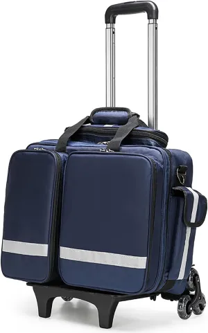 EMT, EMS, Paramedics Large Portable Emergency First Aid Kit Bag with Wheels - Trauma Bag for First Responders with Inner Dividers, Blue