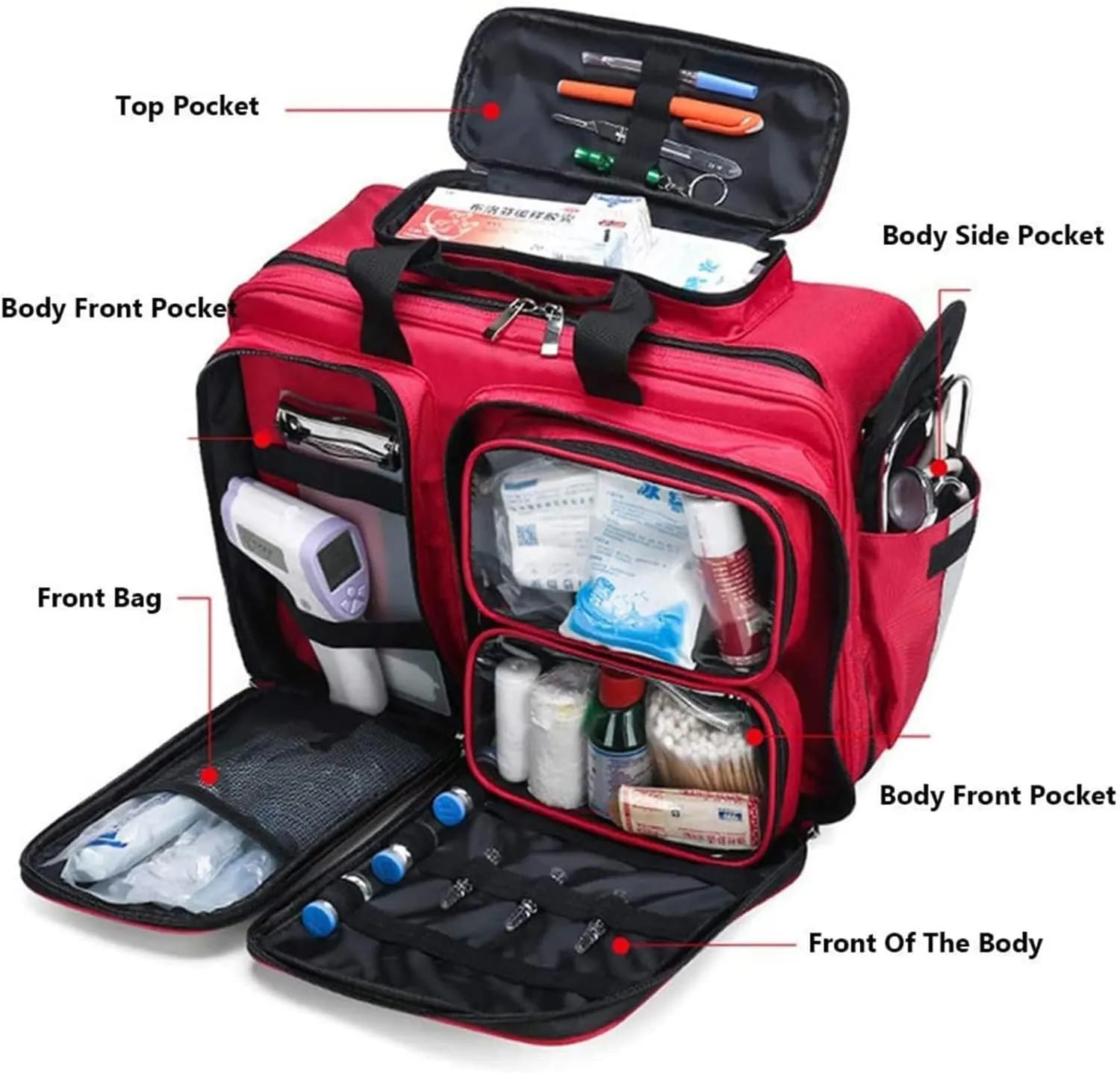 EMT, EMS, Paramedics Large Portable Emergency First Aid Kit Bag with Wheels - Trauma Bag for First Responders with Inner Dividers, Blue