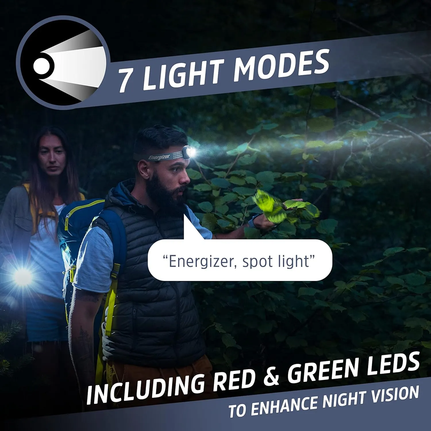 Energizer Headlamp Smart LED with Voice Activation, Ultra Bright 500  Lumens, IPX4 Water Resistant Head Light for Camping, Home, Emergency Power Outage (Batteries Included)