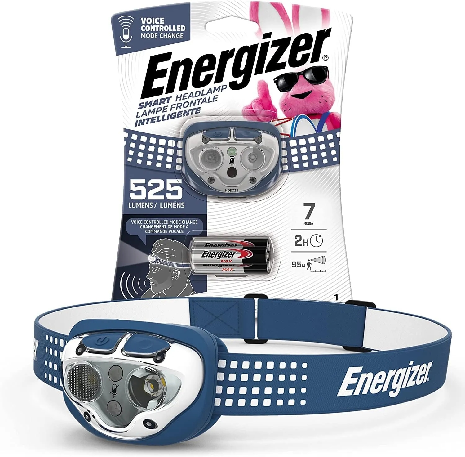 Energizer Headlamp Smart LED with Voice Activation, Ultra Bright 500  Lumens, IPX4 Water Resistant Head Light for Camping, Home, Emergency Power Outage (Batteries Included)