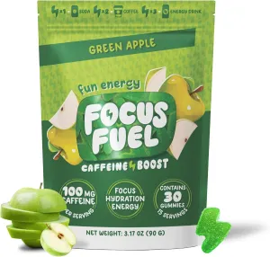 Energy Chews – Green Apple Flavor (15 Servings) – 100mg Caffeine   B12, Magnesium – Boost Focus & Energy – No Crash or Jitters