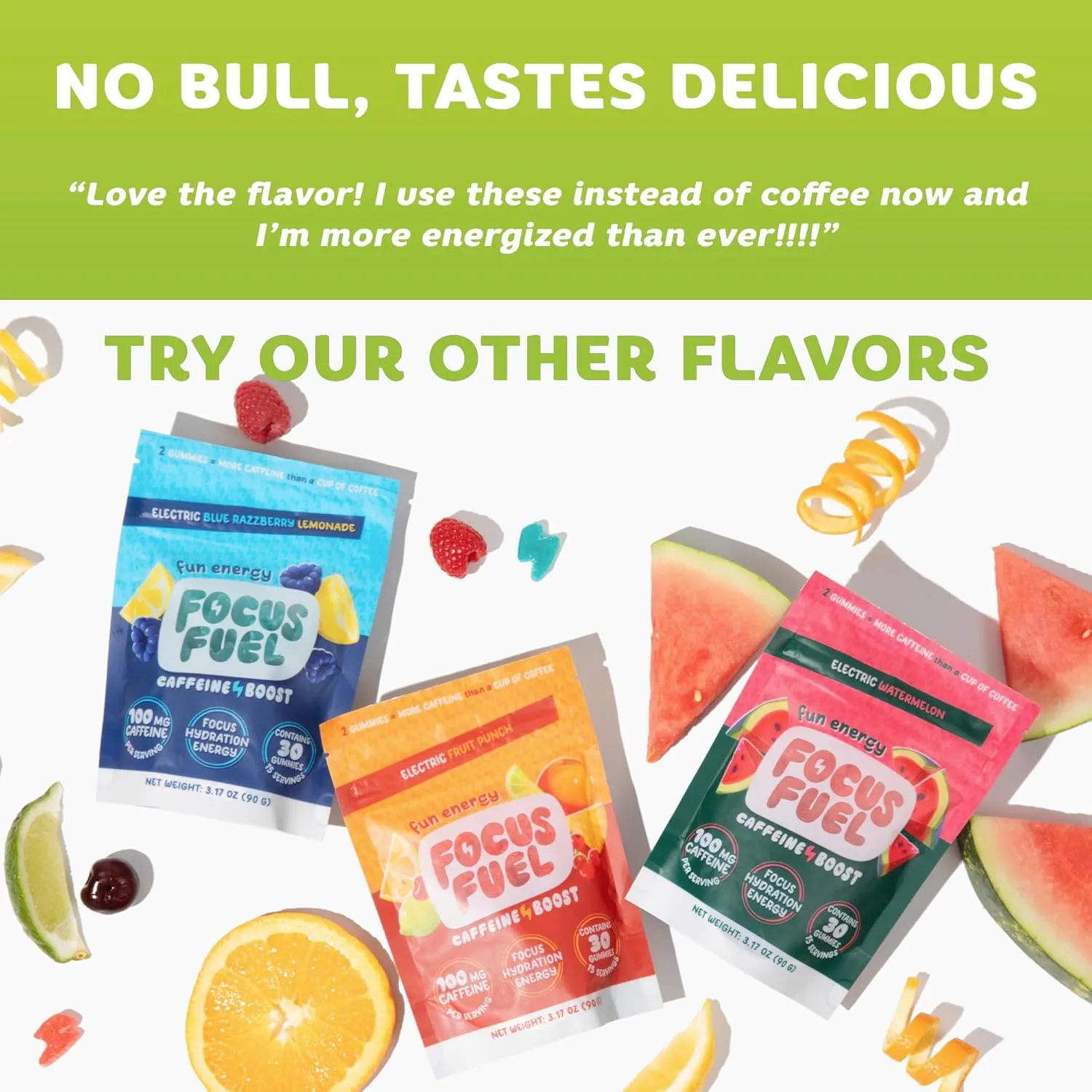 Energy Chews – Green Apple Flavor (15 Servings) – 100mg Caffeine   B12, Magnesium – Boost Focus & Energy – No Crash or Jitters