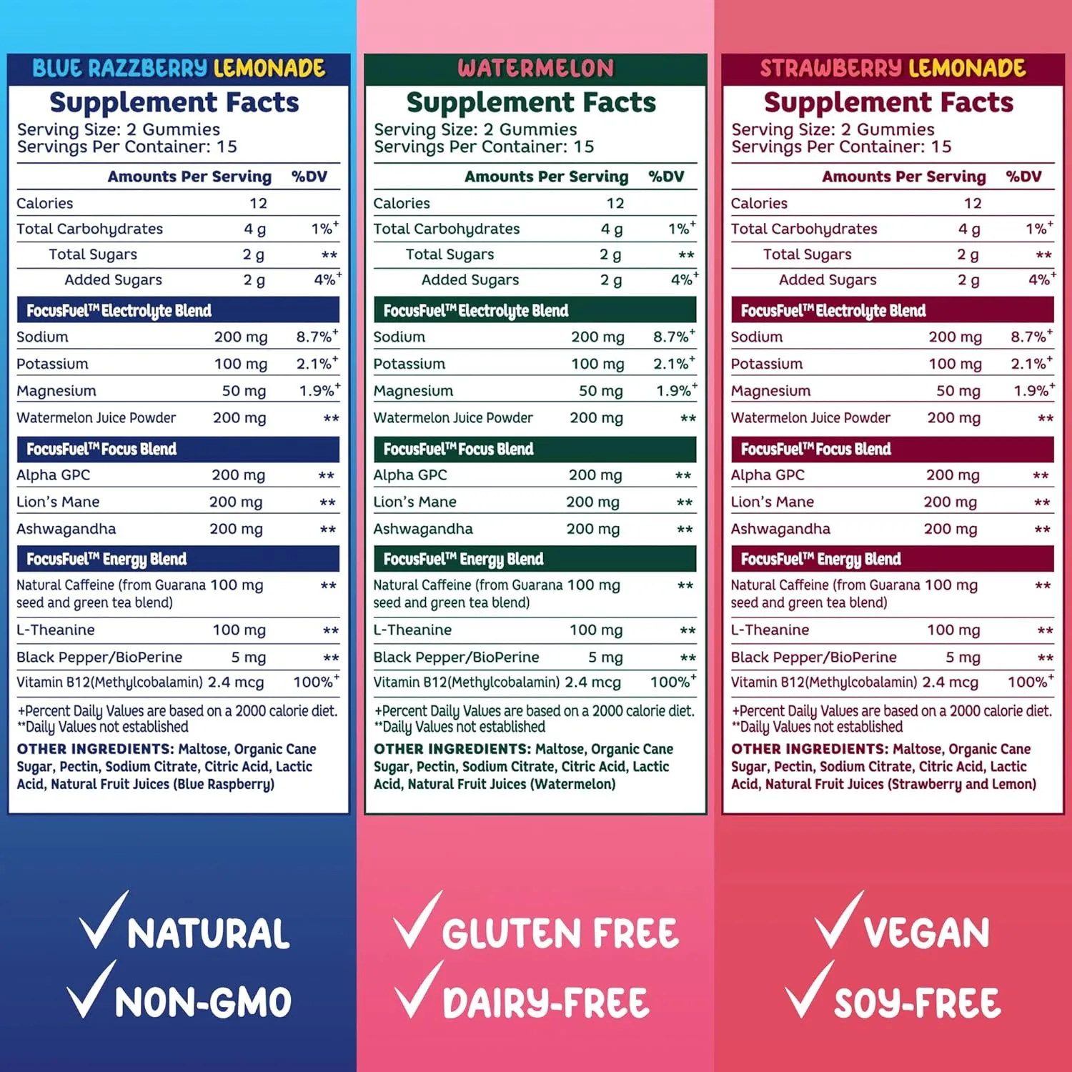 Energy Chews Variety 3-Pack (45 Servings) – 100mg Caffeine   L-Theanine   B12, Magnesium – Blue Raspberry Lemonade, Strawberry Lemonade, Watermelon – No Crash or Jitters
