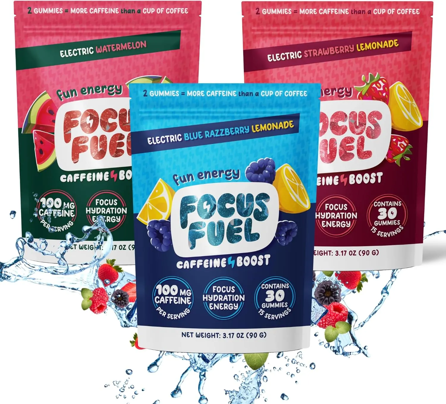 Energy Chews Variety 3-Pack (45 Servings) – 100mg Caffeine   L-Theanine   B12, Magnesium – Blue Raspberry Lemonade, Strawberry Lemonade, Watermelon – No Crash or Jitters