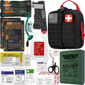 EVERLIT Advanced Emergency Trauma Kit, CAT GEN-7 Tourniquet Mil-Spec Nylon Laser Cut Pouch with 36" Splint, Military Combat Tactical IFAK for First Aid Response Bleeding Control