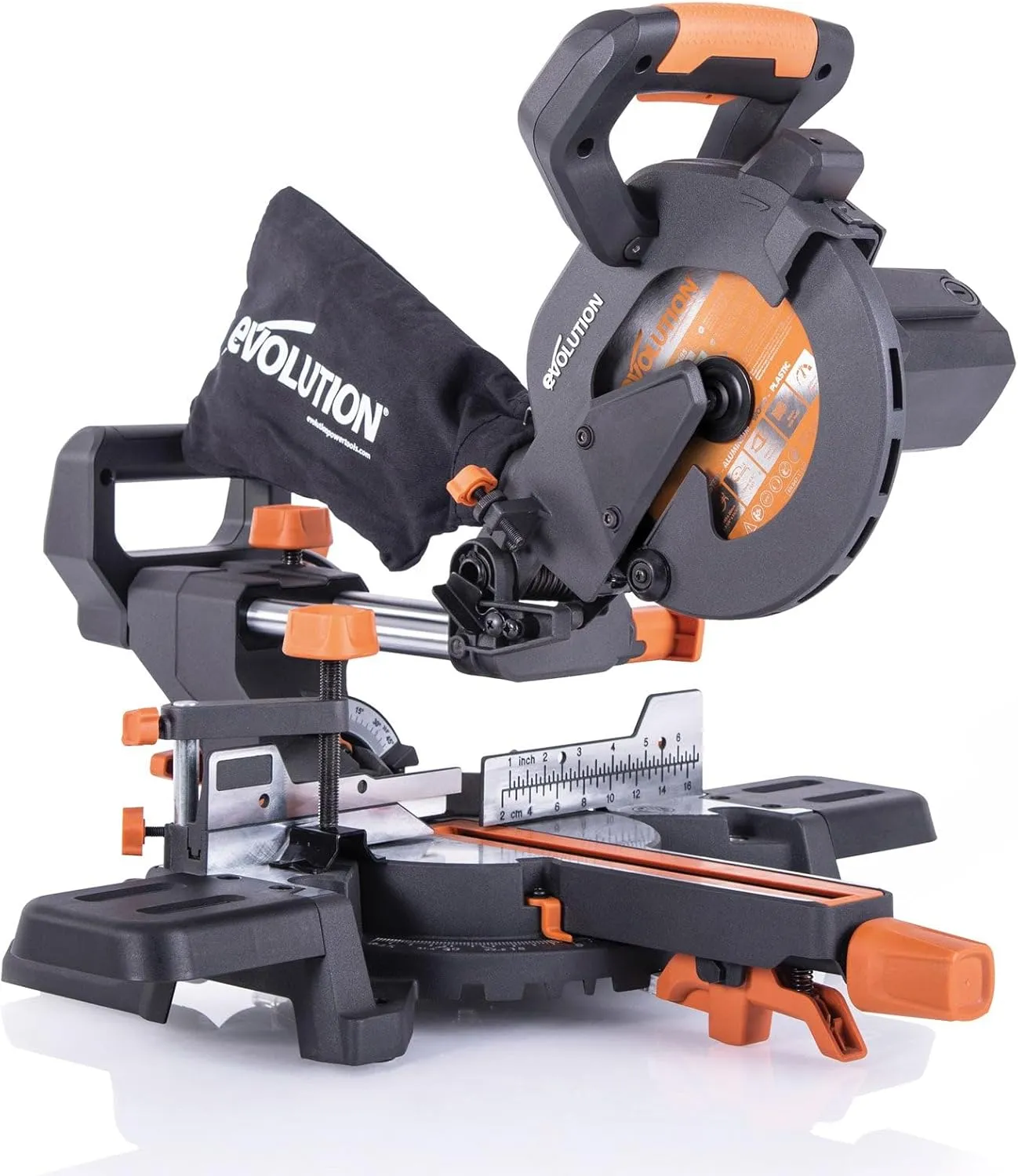 Evolution Power Tools R185SMS  Sliding Miter Saw with Multi-Material Cutting, 45 Degree Bevel, 50 Degree Miter, 210 mm Slide, Blade Included Cuts Wood Plastic Metal & More, 7-1/4"