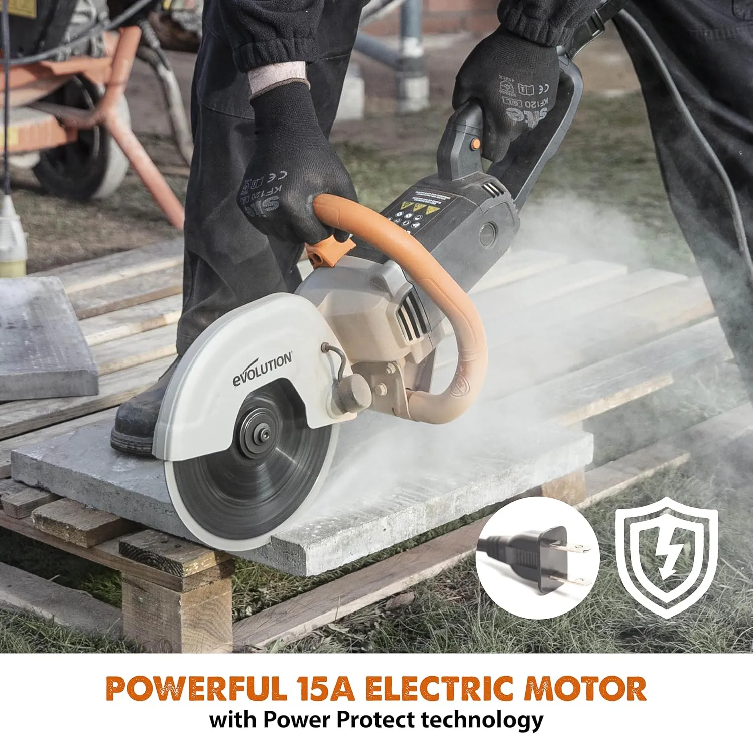 Evolution R230DCT - 9 in Concrete Saw (Circular, Angle Grinder, Cut Off Saw) - 15A Motor, No Gas - 3-1/2 In Cut - Incl Diamond Masonry Blade