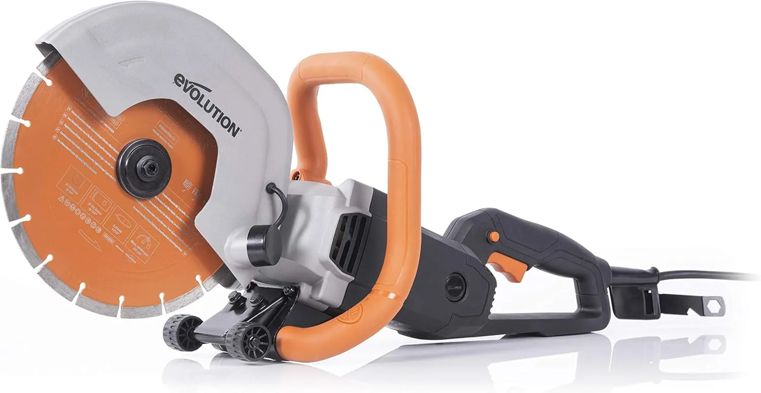 Evolution R255DCT - 10 In Concrete Saw (Aka Circular, Angle Grinder, Chop Saw, Cut Off, Demo, Disc Cutter, Power Cutter) - 15A Motor, No Gas - 4-1/16 In Cut - Incl Premium Diamond Blade