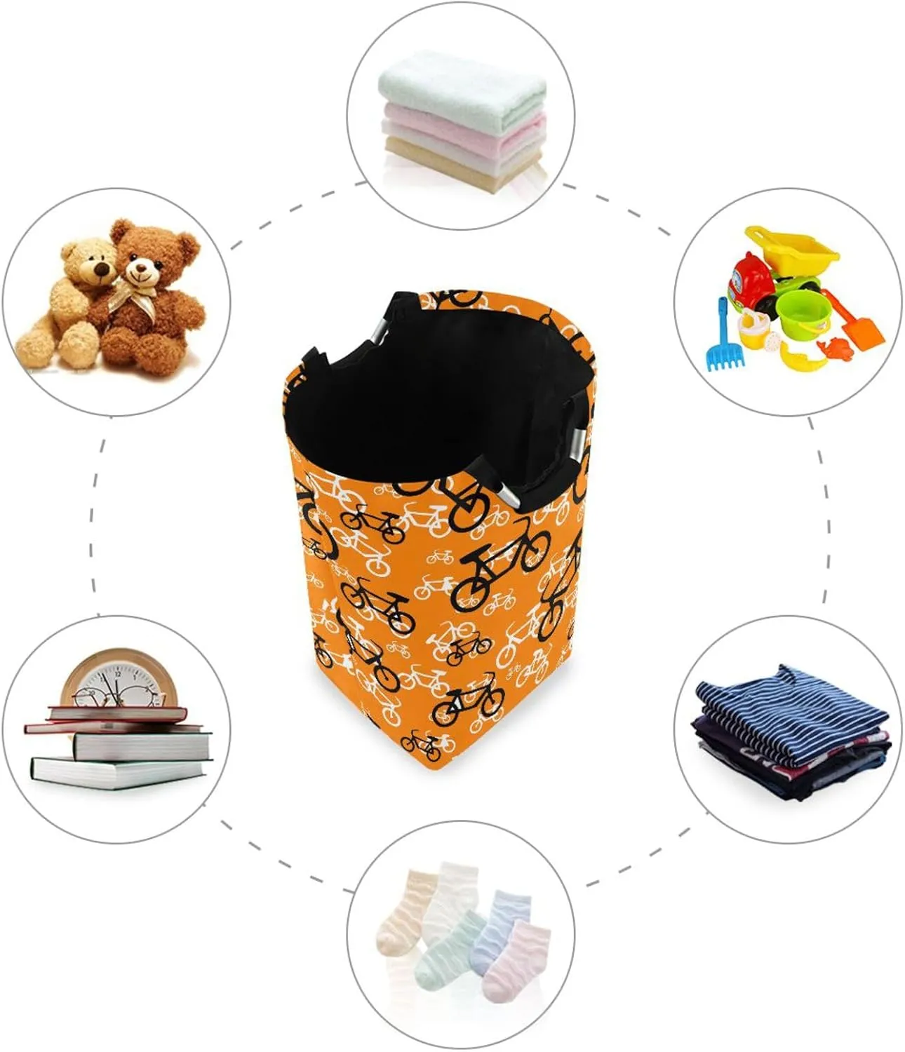 Exnundod Laundry Hamper Cute Bicycle Pattern Laundry Basket Collapsible Laundry Bag Cloth Hamper Towel Basket Large Storage Bag for Dorm Bedroom