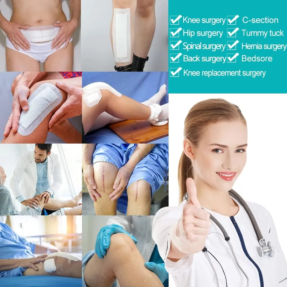 Extra Long Adhesive Island Dressing 20 Pcs, 4"x14" Knee Replacement Surgery Gauze Bandages Wound Breathable Bordered Hip Surgery Back Incision Post Surgical Recovery Individually Wrapped