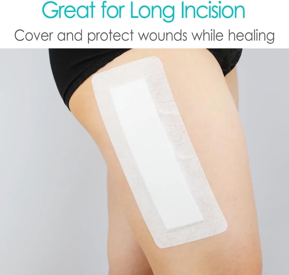 Extra Long Adhesive Island Dressing 20 Pcs, 4"x14" Knee Replacement Surgery Gauze Bandages Wound Breathable Bordered Hip Surgery Back Incision Post Surgical Recovery Individually Wrapped