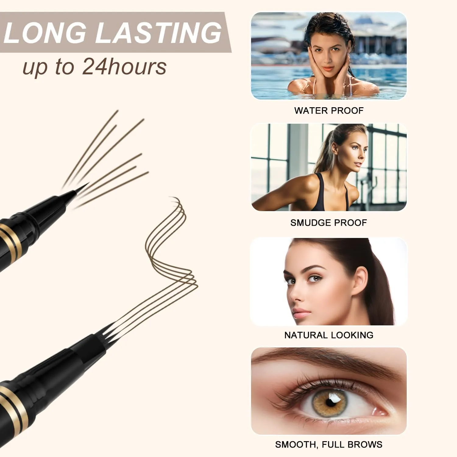 Eyebrow Pen Makeup Kit, with 4 Tip Waterproof Microblading Eyebrow Pencil, Eyeliner, Eyebrow Pomade and Dual-ended Eyebrow Brush, Brow Pencil Eyebrow Kit for Natural Looking - Ash Brown