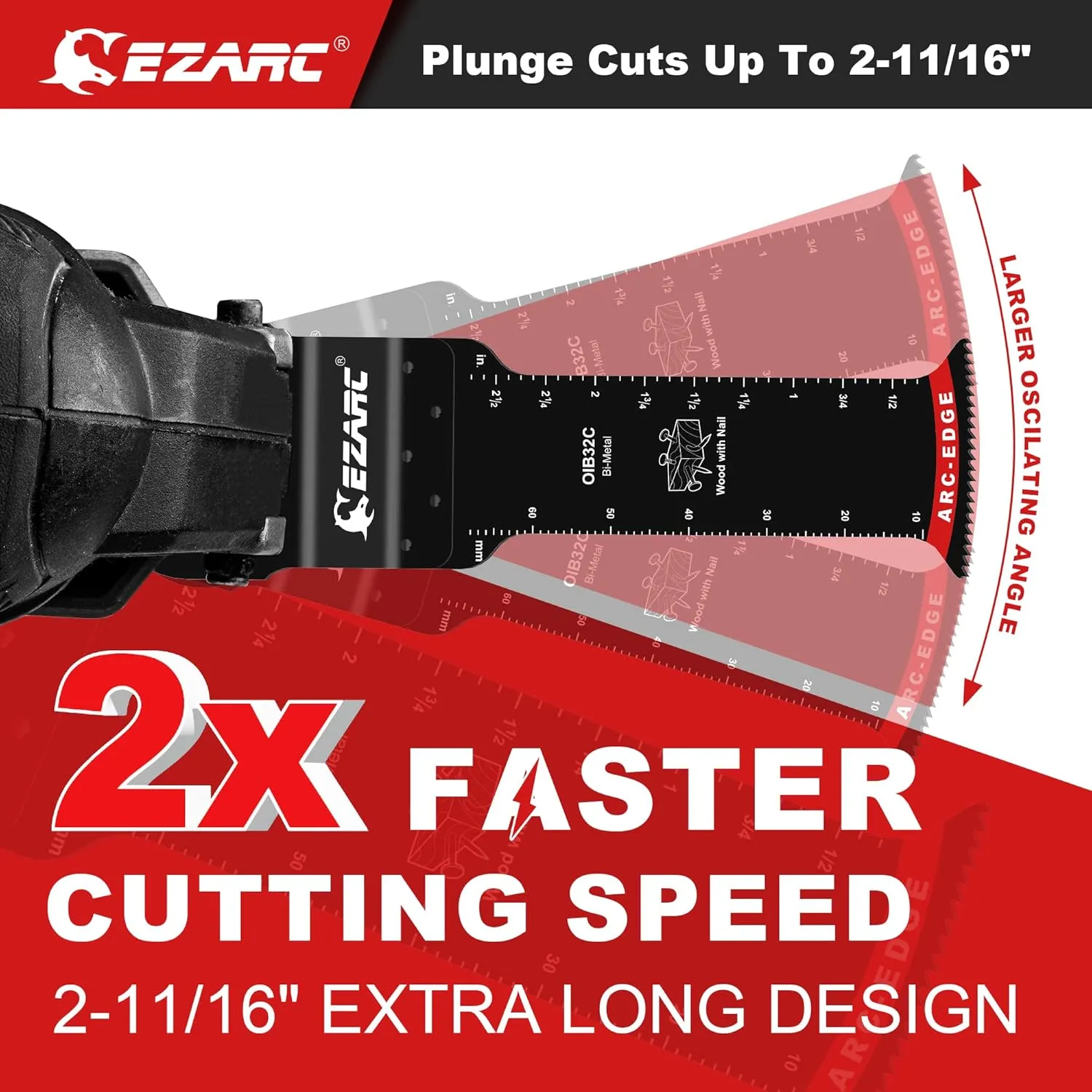 EZARC Extra Long Oscillating Saw Blades - 5 PCS Arc Edge Bi-Metal Multitool Blades Precise Cut for Wood with Nails, Wood, Metal, Universal Quick Release Oscillating Tool Blades Kits