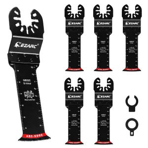 EZARC Extra Long Oscillating Saw Blades - 5 PCS Arc Edge Bi-Metal Multitool Blades Precise Cut for Wood with Nails, Wood, Metal, Universal Quick Release Oscillating Tool Blades Kits