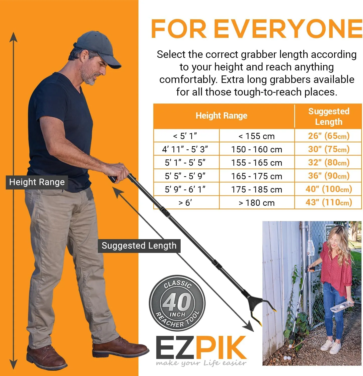 EZPIK Classic 40" Flexible Folding Grabber Tool for Elderly   Magnets, Reacher for Disabled & Seniors Heavy Duty Rotating Grippers for Reaching Underneath, Trash Grabbers & Pickers for Mobility