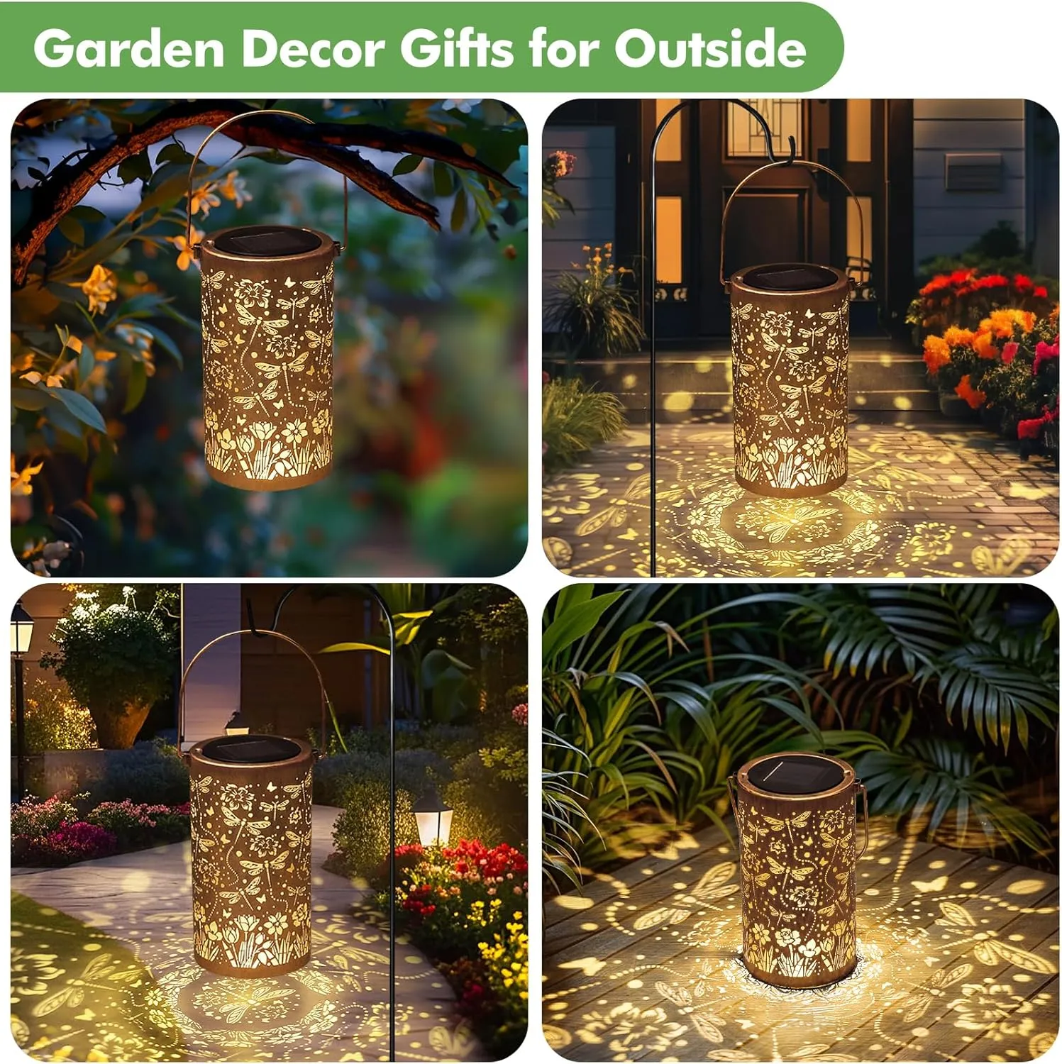 Fabuday Dragonfly Solar Lantern Gift for Women - Daffodils Outdoor Lanterns Waterproof for Patio, Yard, Porch and Pathway, Hanging Outside Garden Decor with Solar Power Lights