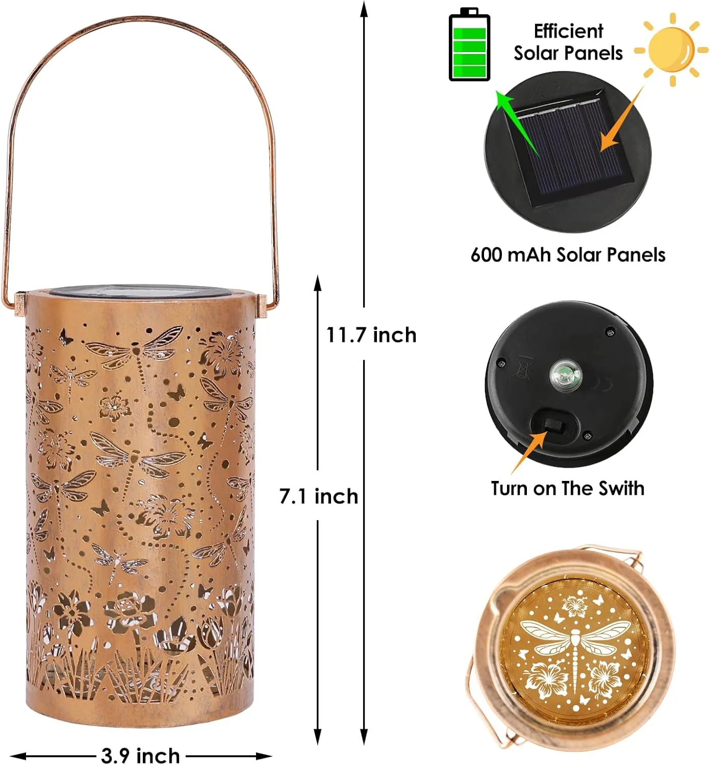 Fabuday Dragonfly Solar Lantern Gift for Women - Daffodils Outdoor Lanterns Waterproof for Patio, Yard, Porch and Pathway, Hanging Outside Garden Decor with Solar Power Lights