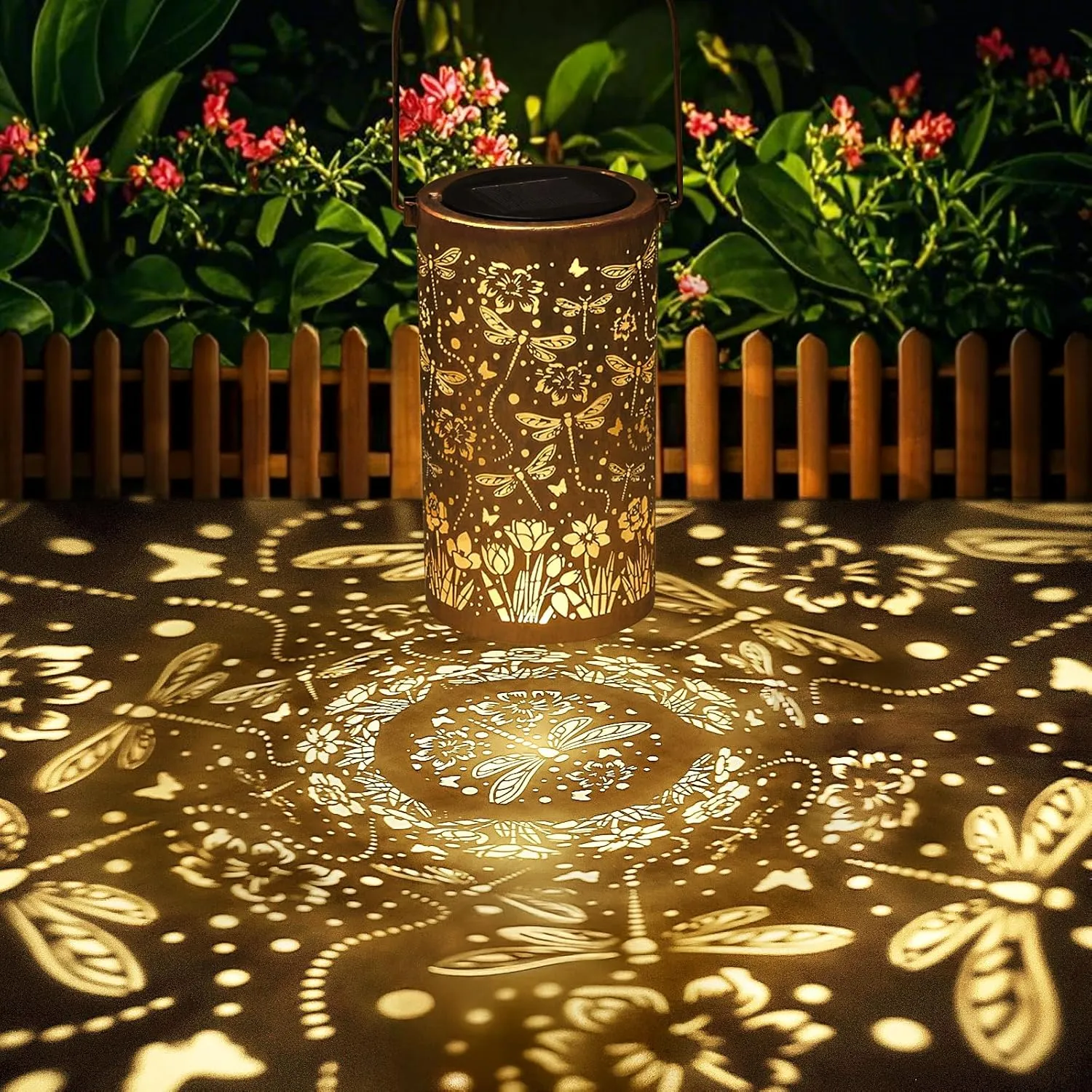 Fabuday Dragonfly Solar Lantern Gift for Women - Daffodils Outdoor Lanterns Waterproof for Patio, Yard, Porch and Pathway, Hanging Outside Garden Decor with Solar Power Lights