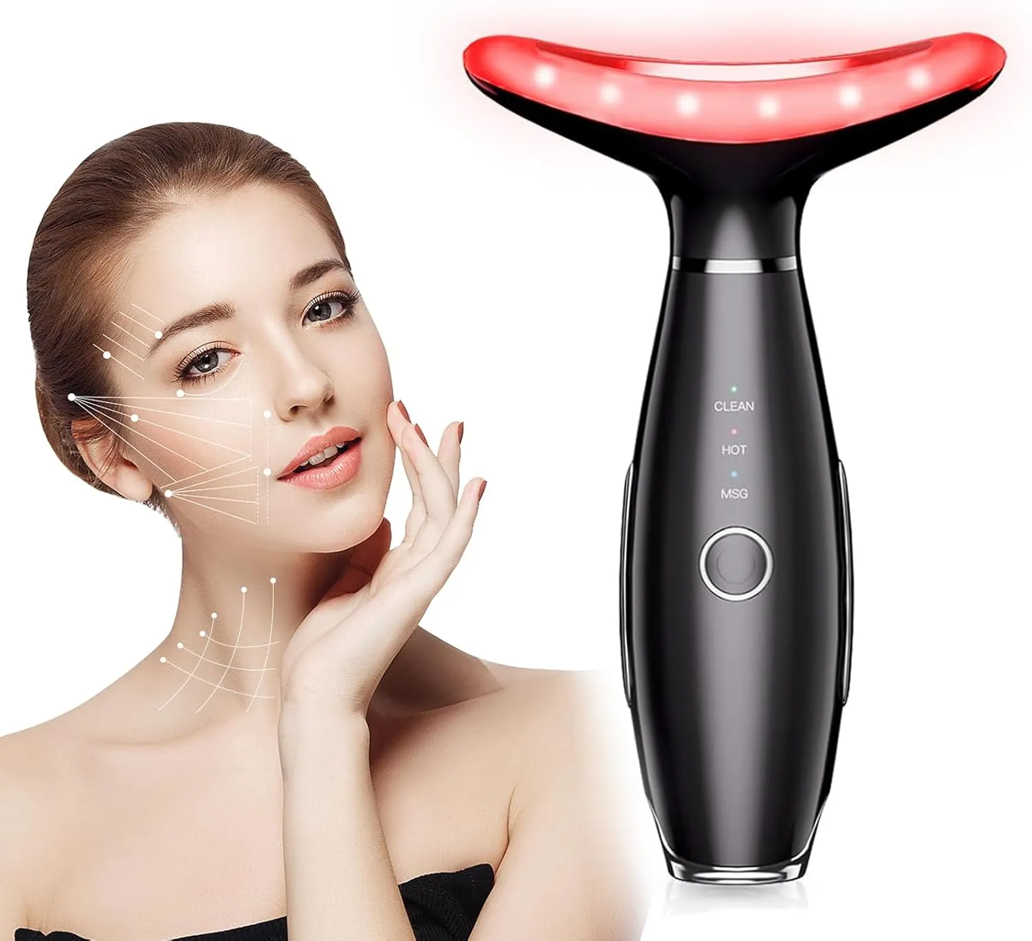 Facial and Neck Massager, Womens Skin Care Face and Neck Massager for Skin Rejuvenation- Lifting- Toning- Glow Boost-7 Colors