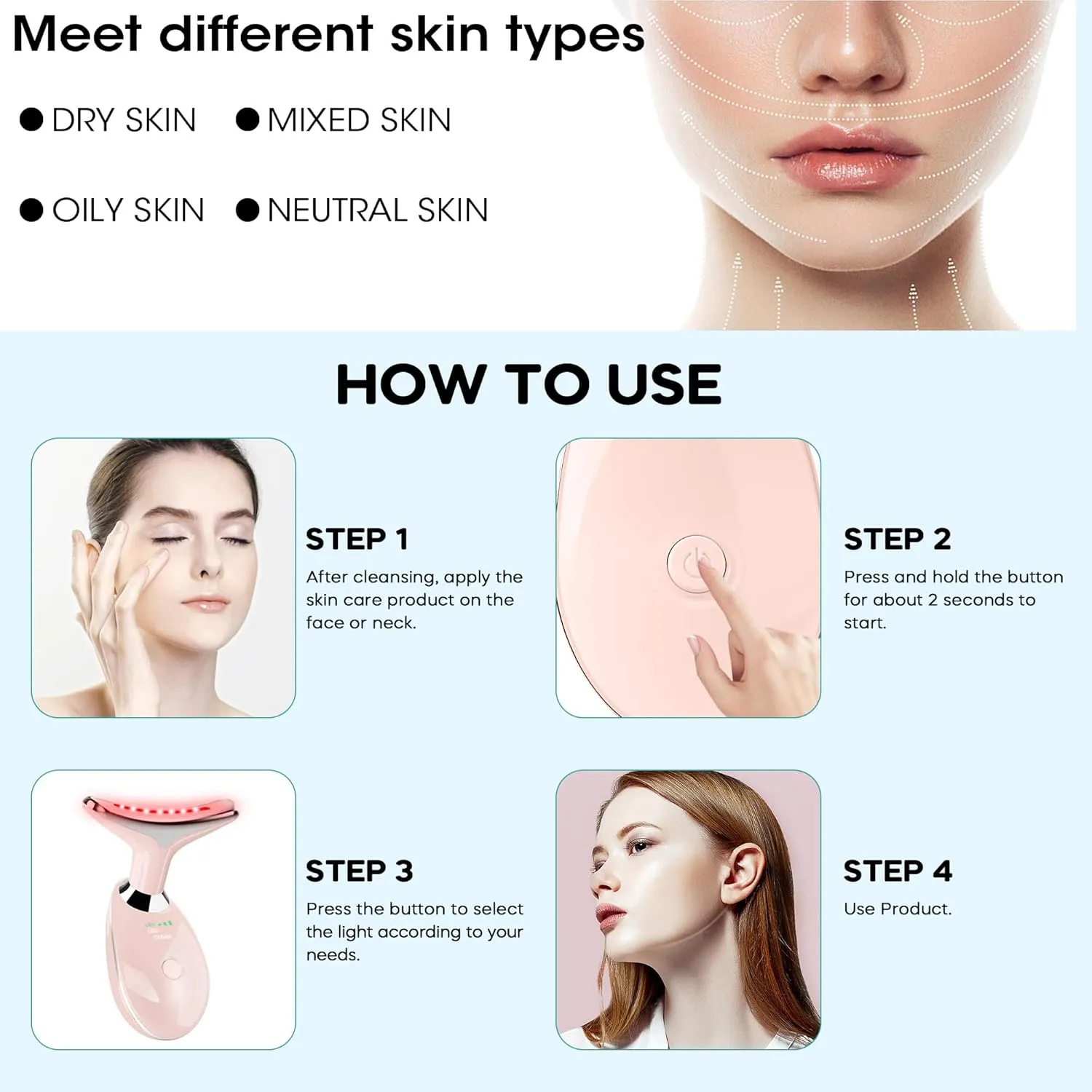 Facial Massager, Portable Face Neck Massager Wand for Skin Care (Pink)