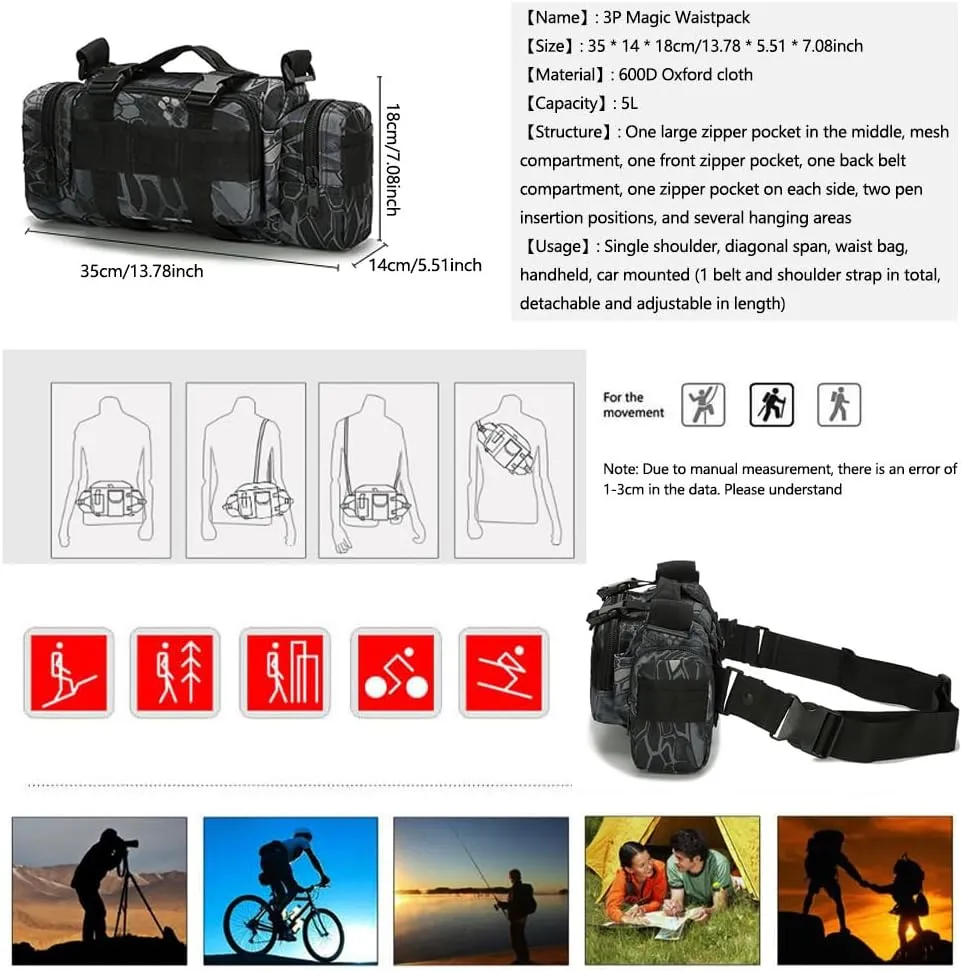 Fanny Deployment Bag Tactical Waist Pack Small Sling Pack Hand Carry Handlebar Bag (Black)