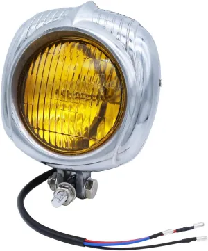 FATECIM Retro Vintage Polish Motorcycle Headlight Headlamp Sealed Beam Custom Universal For Harley Cafe Racer Bobber Chopper Cruiser Yamaha Honda - Amber Yellow Lens