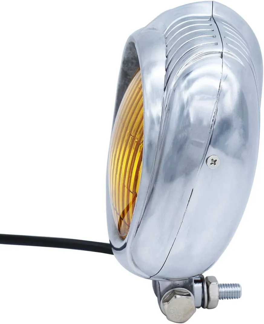 FATECIM Retro Vintage Polish Motorcycle Headlight Headlamp Sealed Beam Custom Universal For Harley Cafe Racer Bobber Chopper Cruiser Yamaha Honda - Amber Yellow Lens