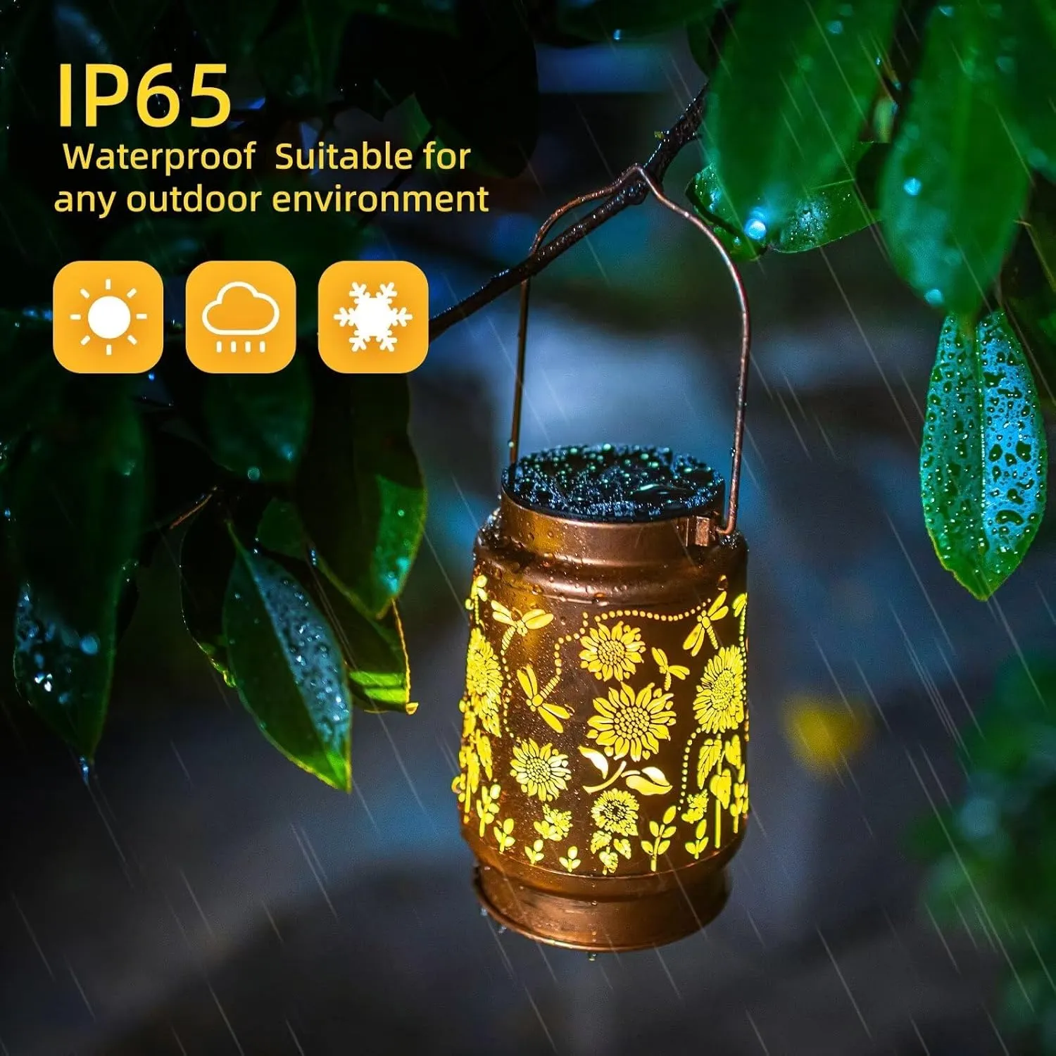 Fathers Day Gifts Dragonfly Solar Lanterns Outdoor Waterproof Hanging Sunflower Solar Lights Gifts for Women Mom Men Metal Decorative LED Lantern Outside for Garden Decor, Yard, Patio, Lawn, Backyard