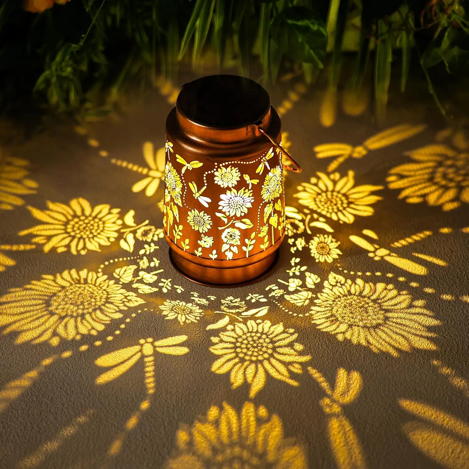 Fathers Day Gifts Dragonfly Solar Lanterns Outdoor Waterproof Hanging Sunflower Solar Lights Gifts for Women Mom Men Metal Decorative LED Lantern Outside for Garden Decor, Yard, Patio, Lawn, Backyard