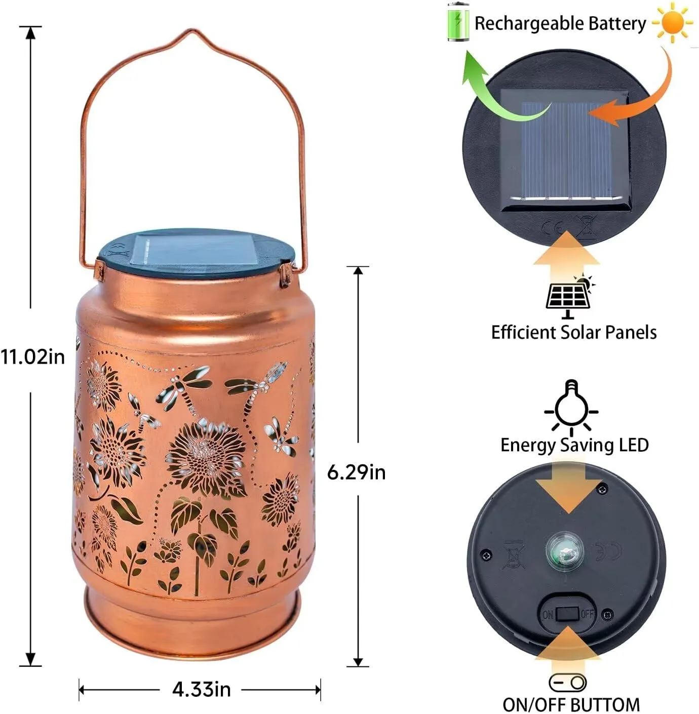 Fathers Day Gifts Dragonfly Solar Lanterns Outdoor Waterproof Hanging Sunflower Solar Lights Gifts for Women Mom Men Metal Decorative LED Lantern Outside for Garden Decor, Yard, Patio, Lawn, Backyard